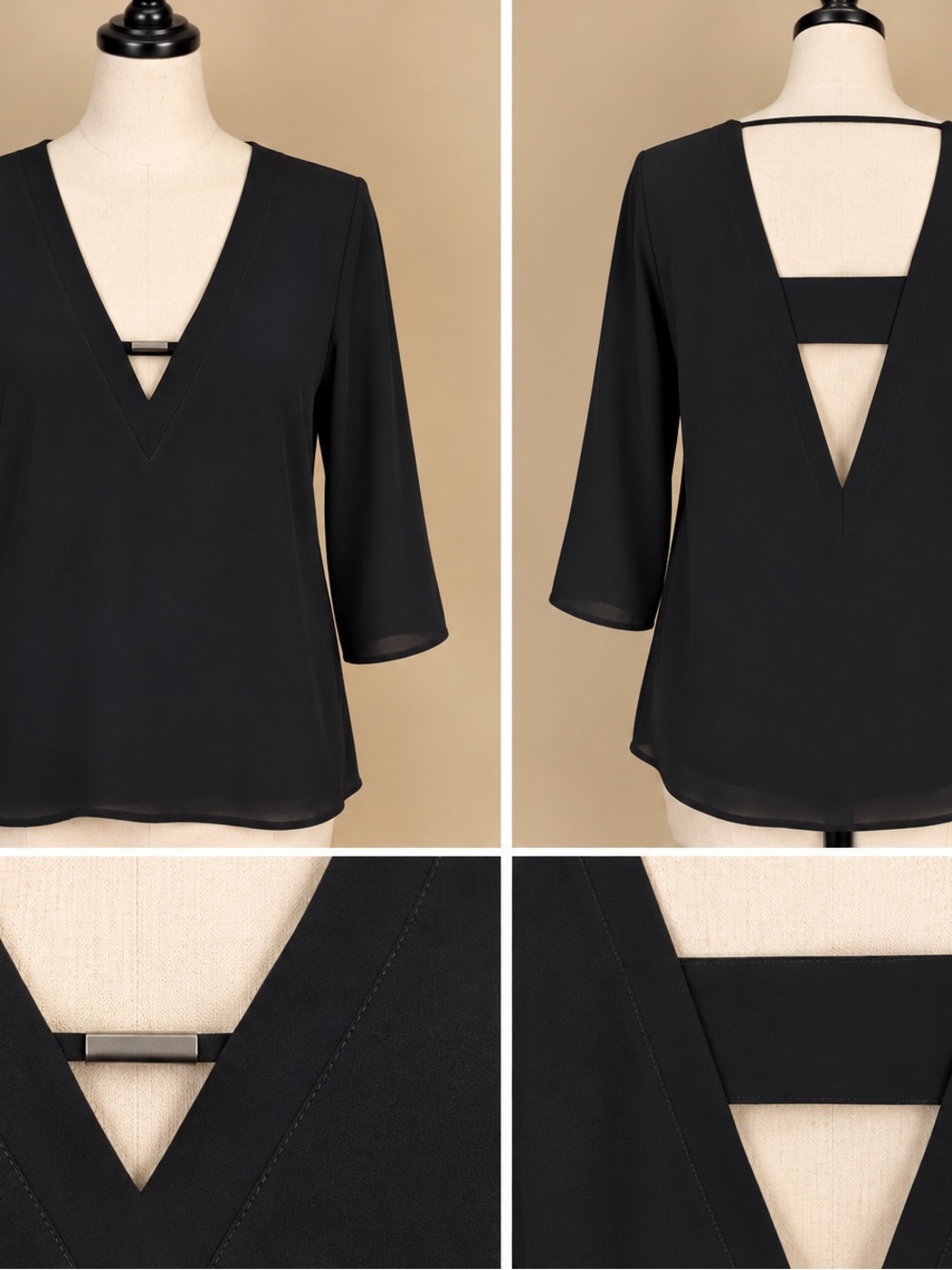 Express Black V-Neck Blouse with Strappy Back Detail